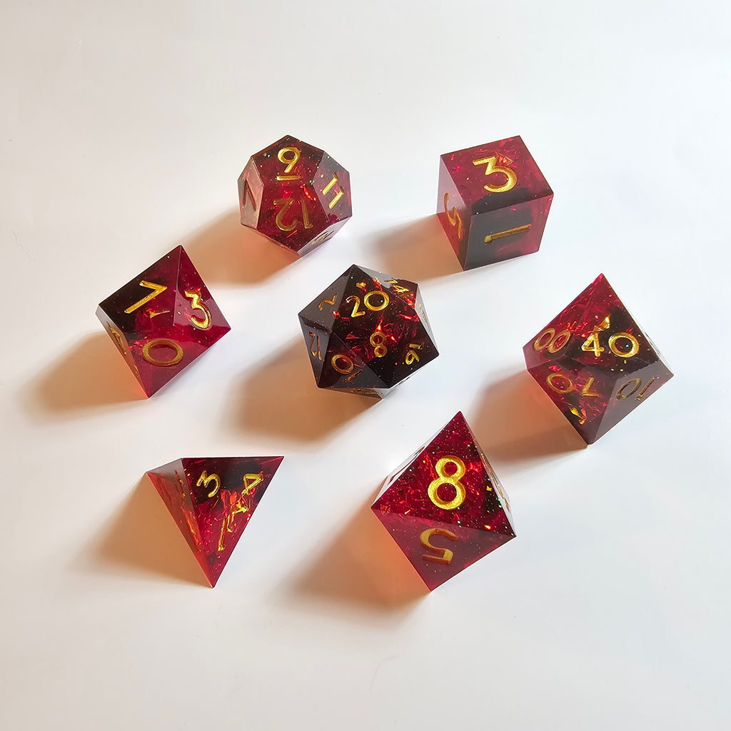 Fire Red Sharp Edge Resin Dice Set