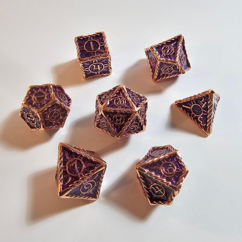 Brass Purple Solid Metal Dice Set