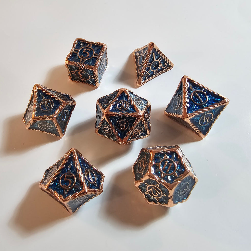 Brass Blue Solid Metal Dice Set