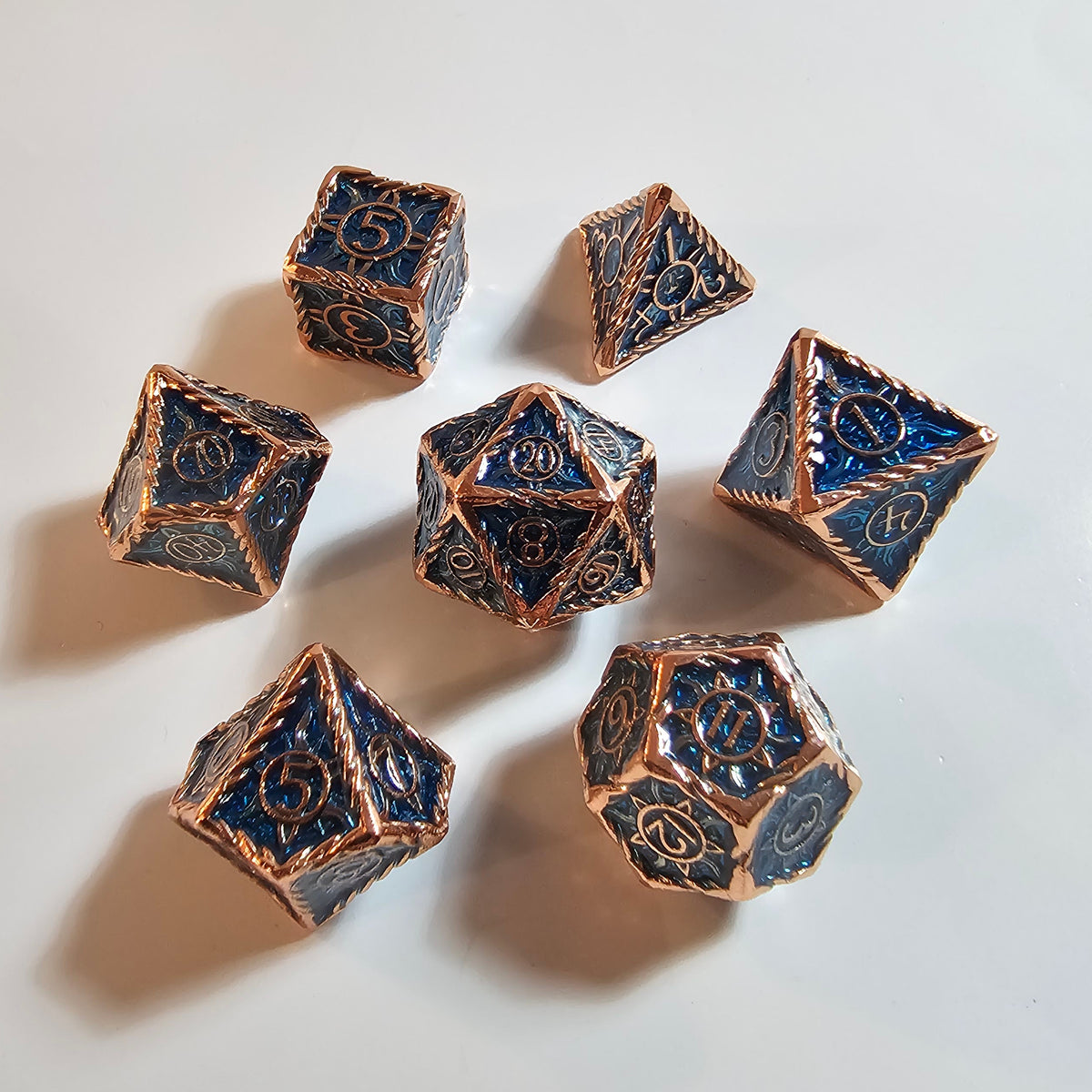 Brass Blue Solid Metal Dice Set