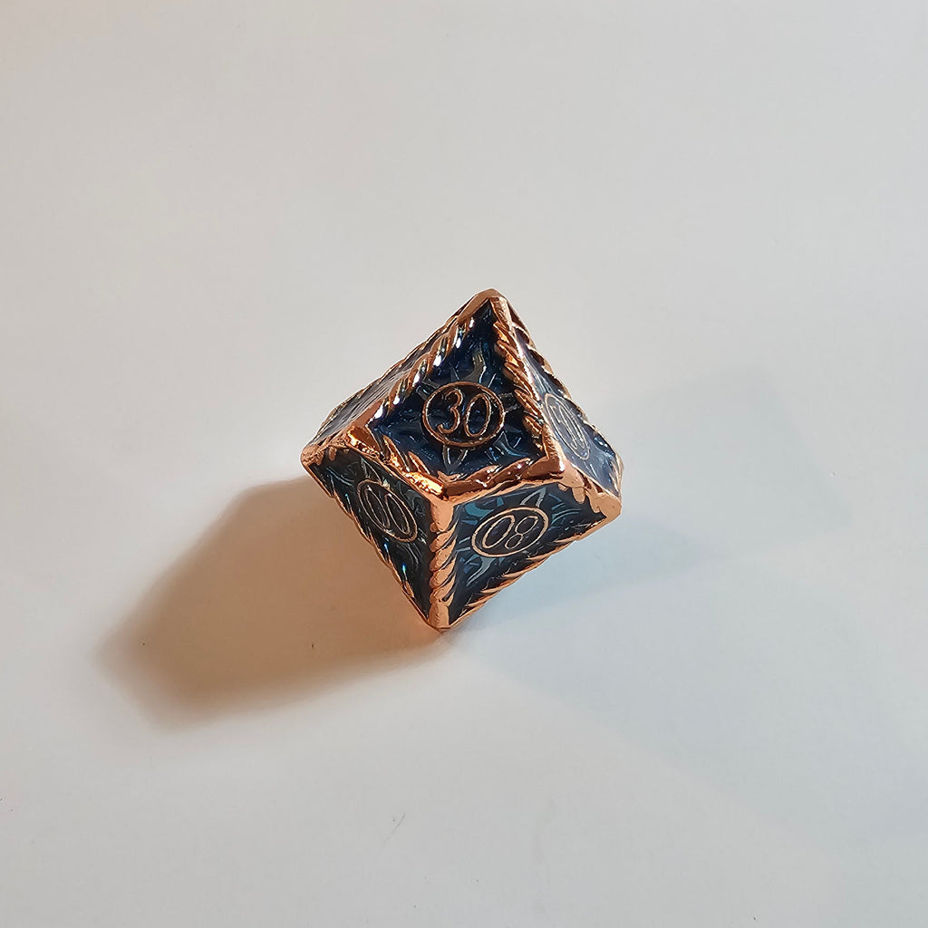 Brass Blue Solid Metal Dice Set