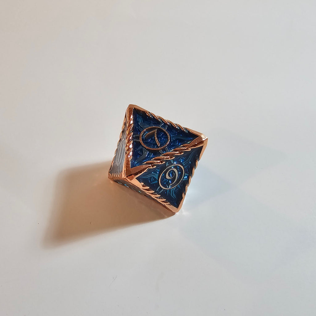 Brass Blue Solid Metal Dice Set