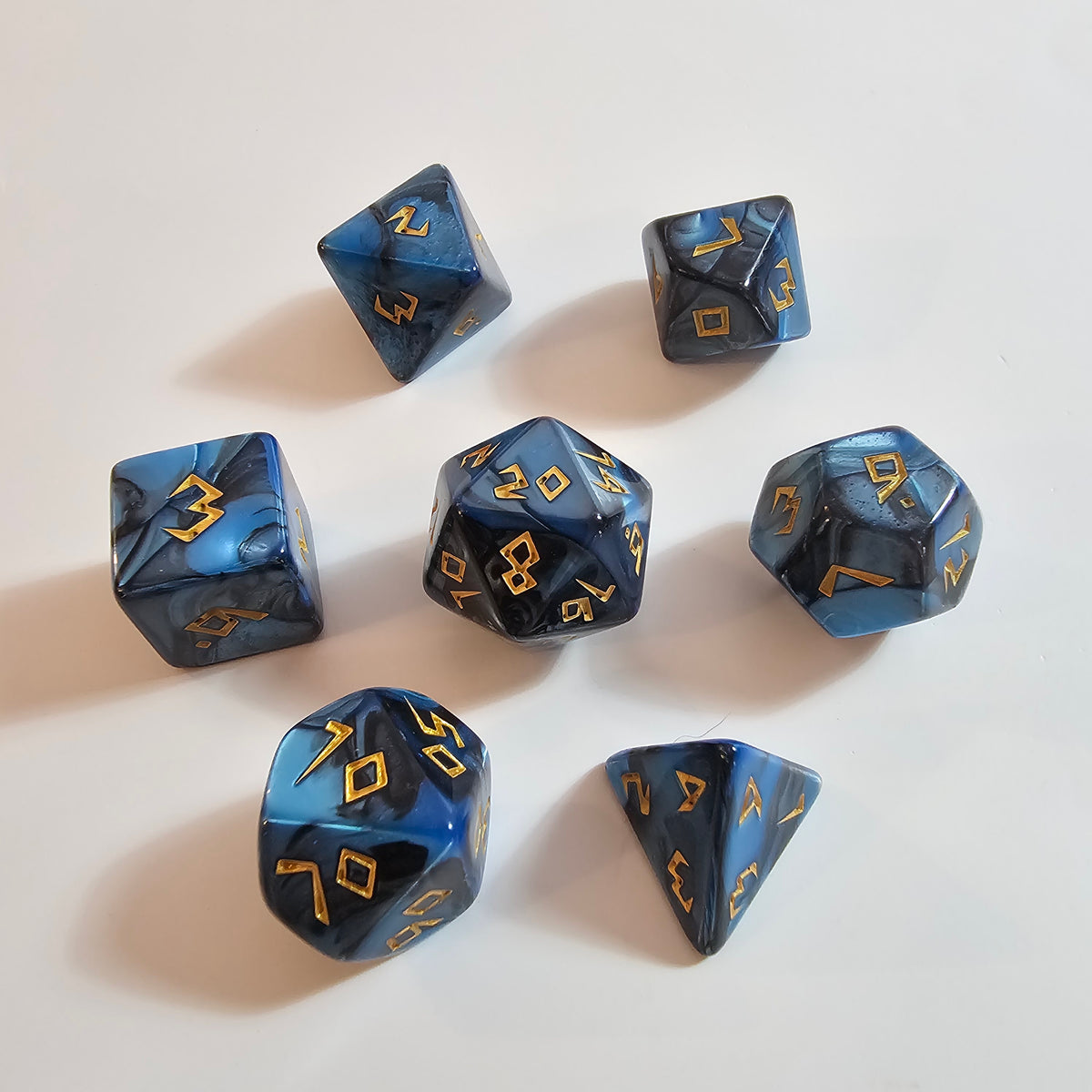 Blue Carved Acrylic Dice Set
