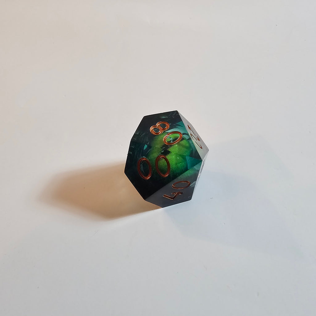 Green Dragon Eye Liquid Core Resin Dice Set