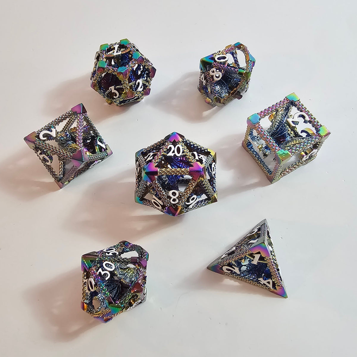 Rainbow Dragon Hollow Metal Dice Set