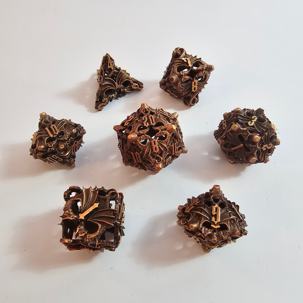 Copper Wing Dragons Hollow Metal Dice Set