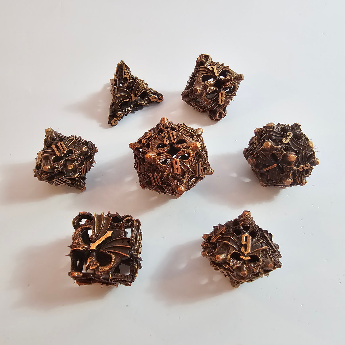 Copper Wing Dragons Hollow Metal Dice Set