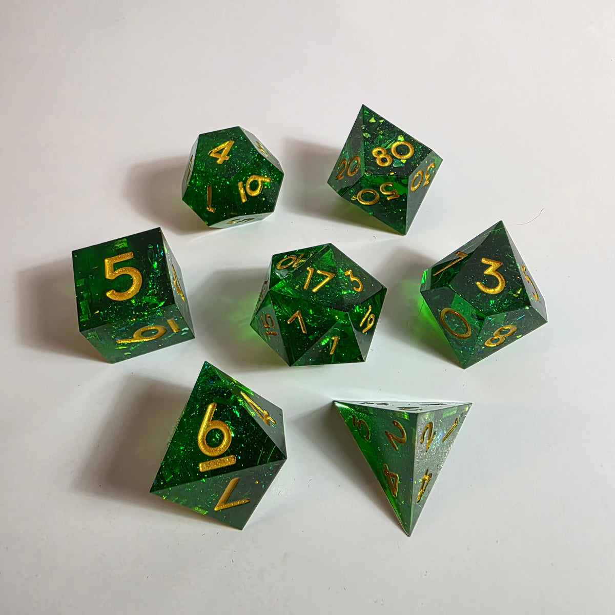 Acid Green Sharp Edge Resin Dice Set
