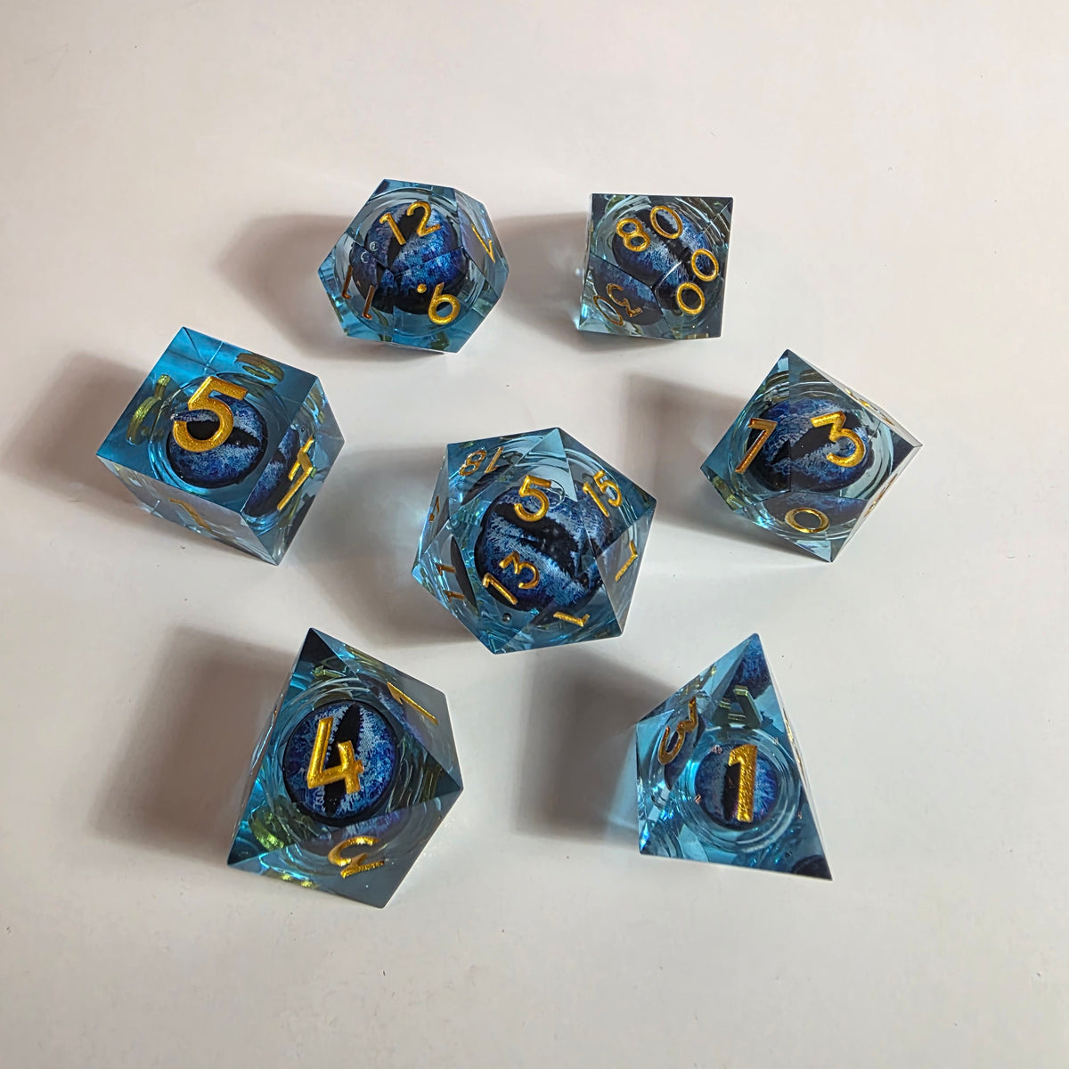 Blue Dragon Eyes Liquid Core Resin Dice Set
