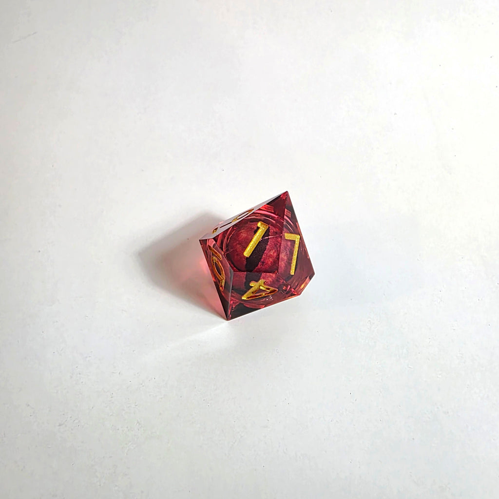 Red Dragon Eyes Liquid Core Resin Dice Set