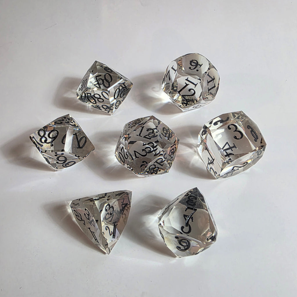 Clear Handmade Gem Cut Resin Dice Set