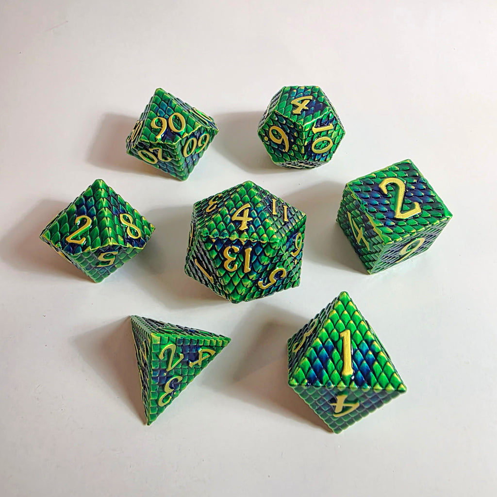 Green Scales Solid Metal Dice Set
