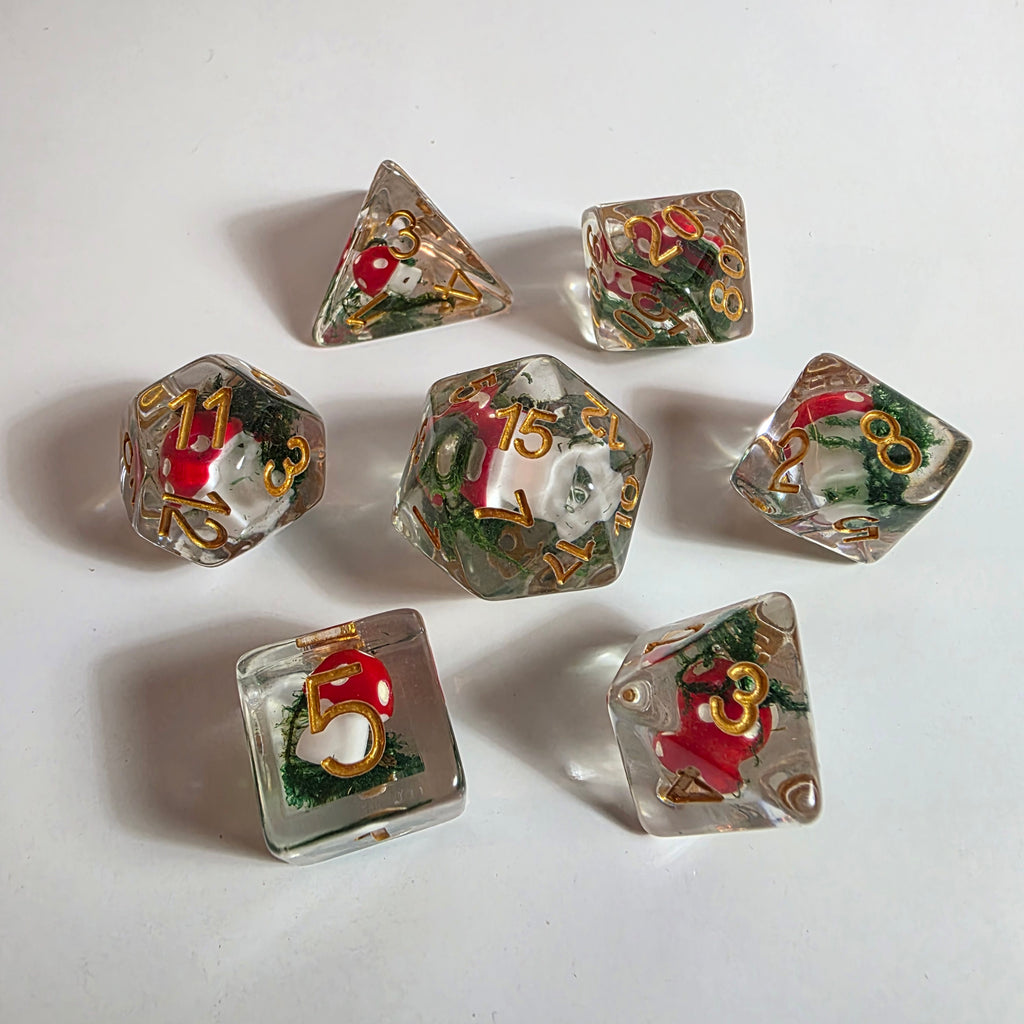 Red Mushroom Acrylic Dice Set