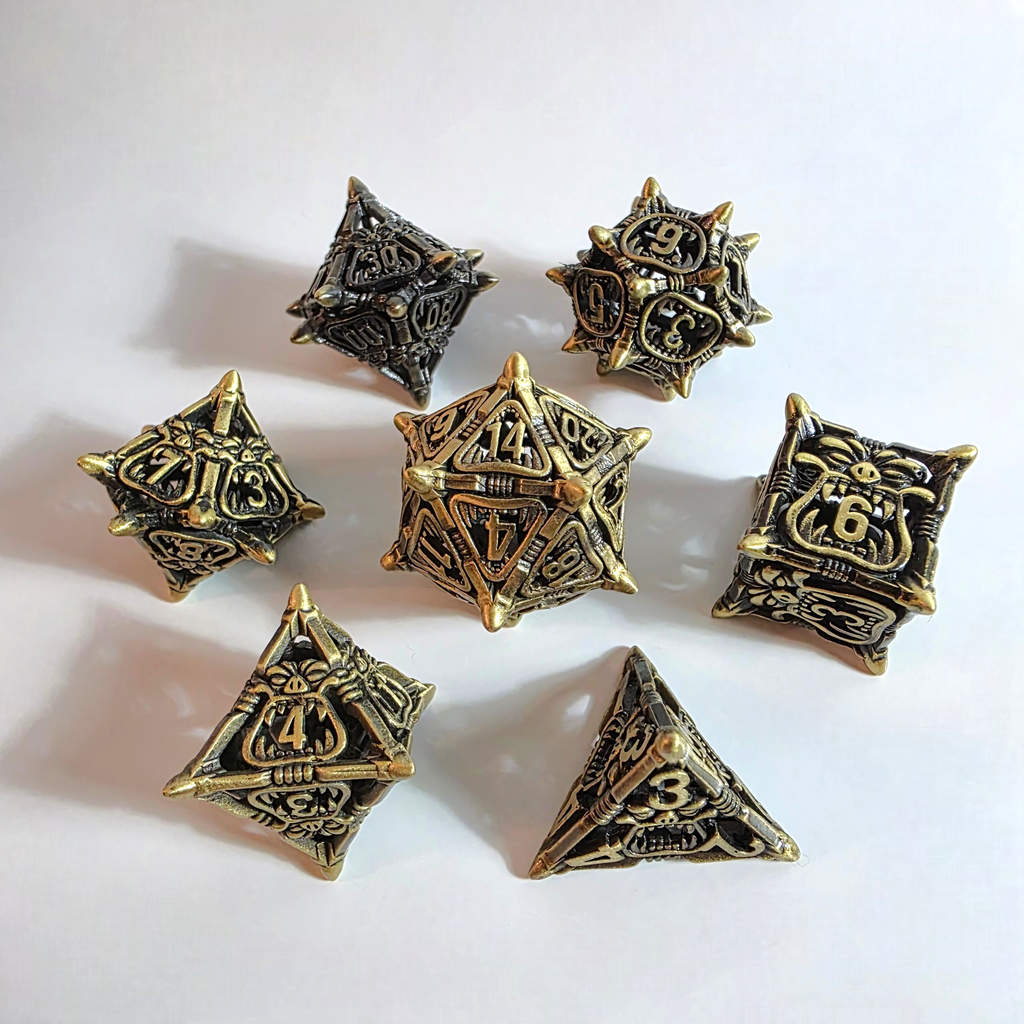 Snarling Mimic Antique Gold Hollow Metal Dice Set