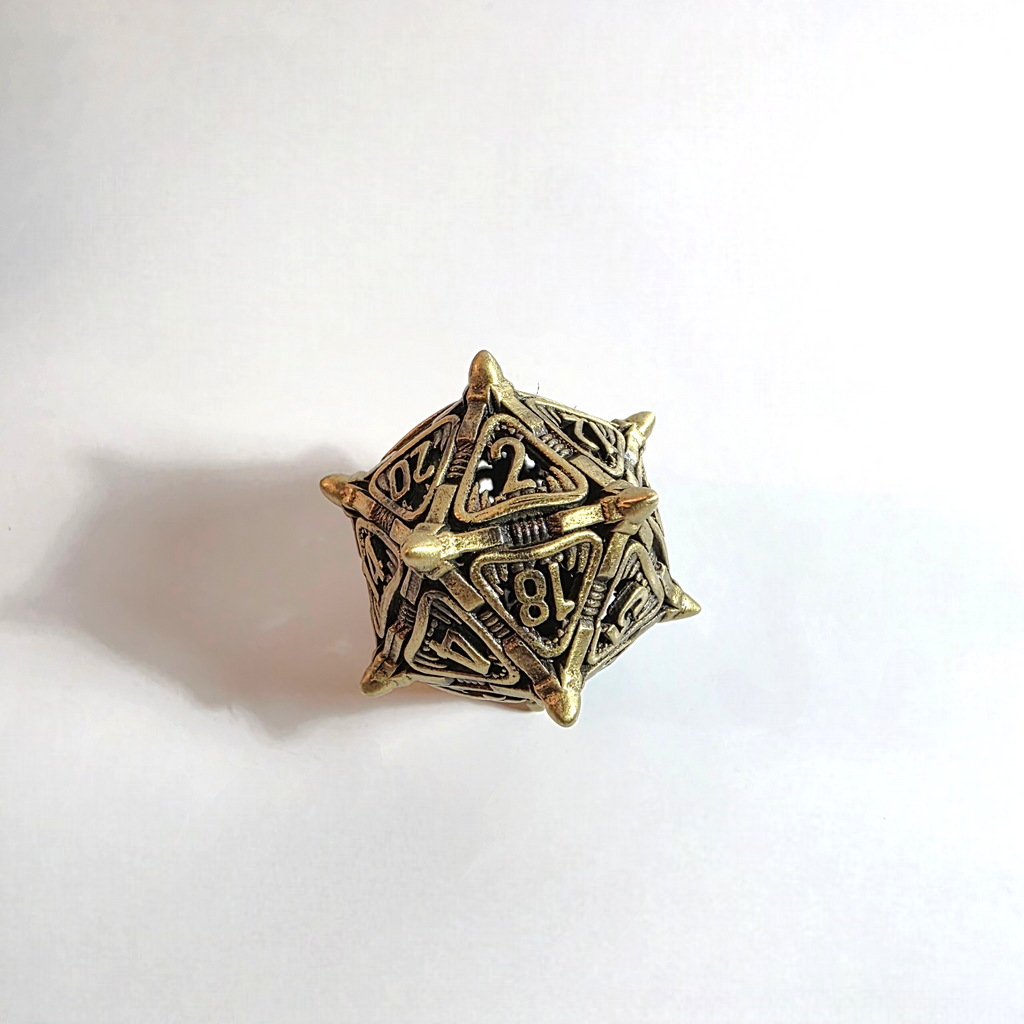 Snarling Mimic Antique Gold Hollow Metal Dice Set