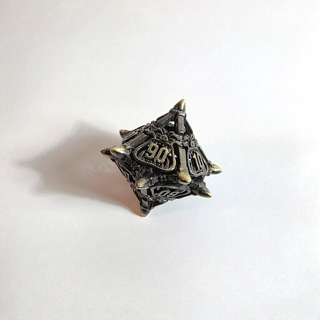 Snarling Mimic Antique Gold Hollow Metal Dice Set