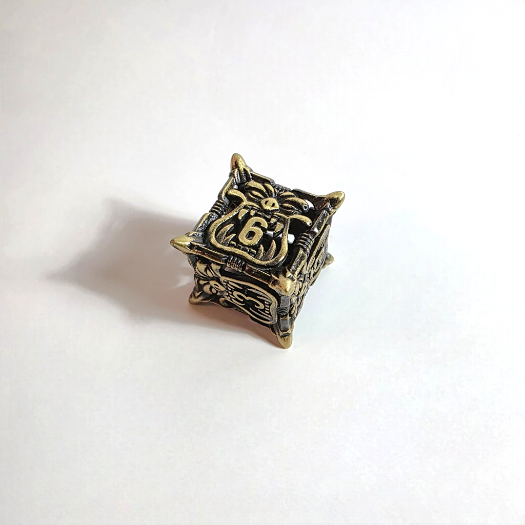 Snarling Mimic Antique Gold Hollow Metal Dice Set