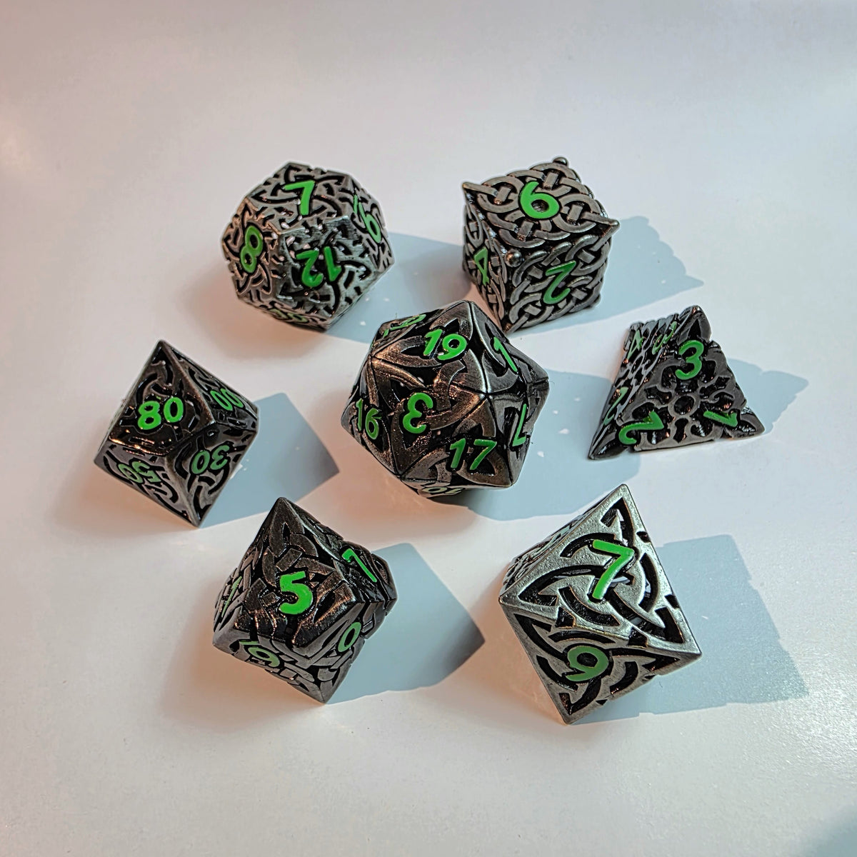 Celtic Knot Green Hollow Metal Dice Set