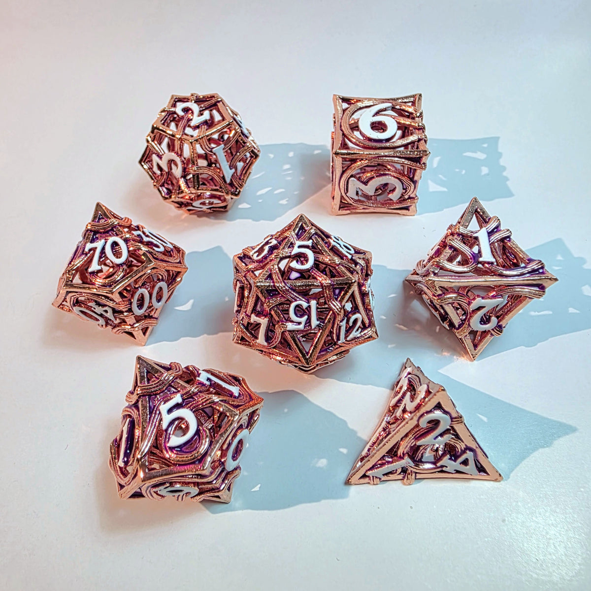Rose Gold Elemental Hollow Metal Dice Set