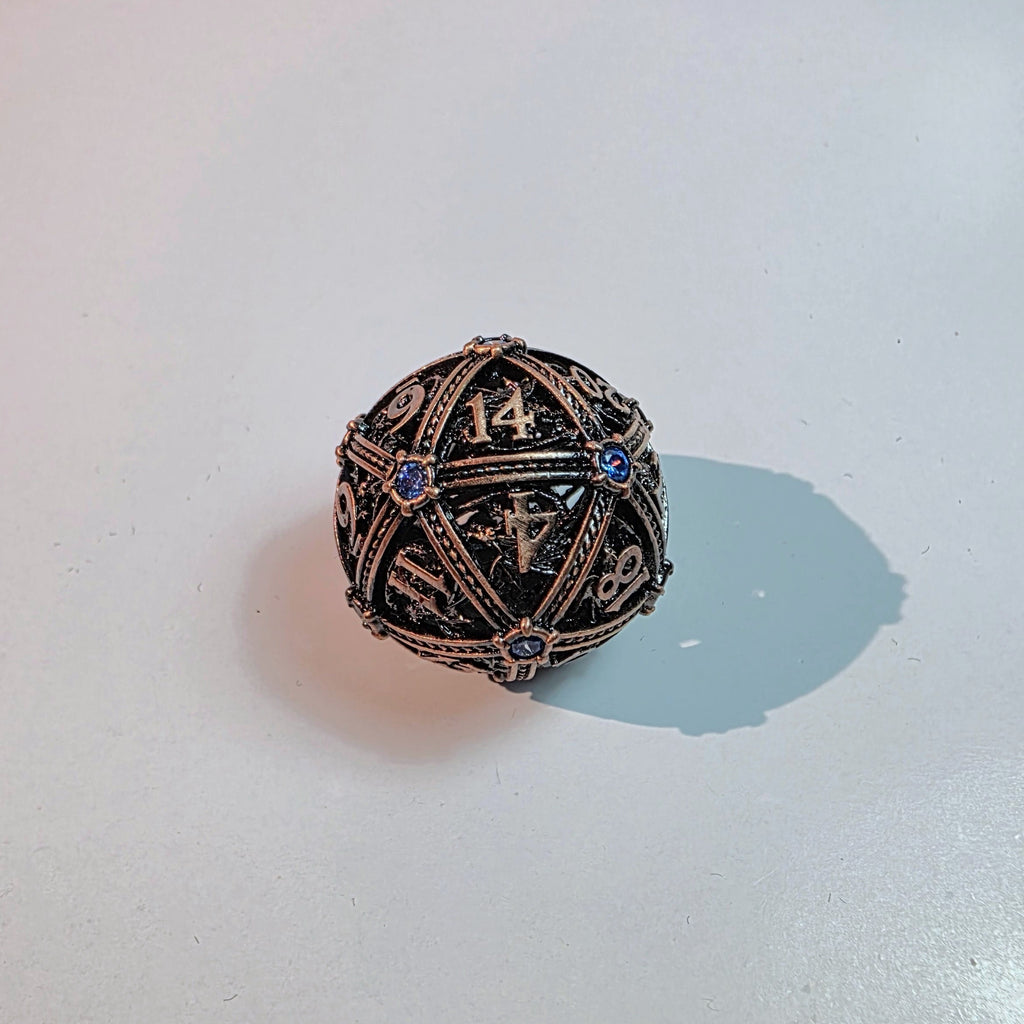 Brass Sapphire Dragoncrown Hollow Metal Dice Set