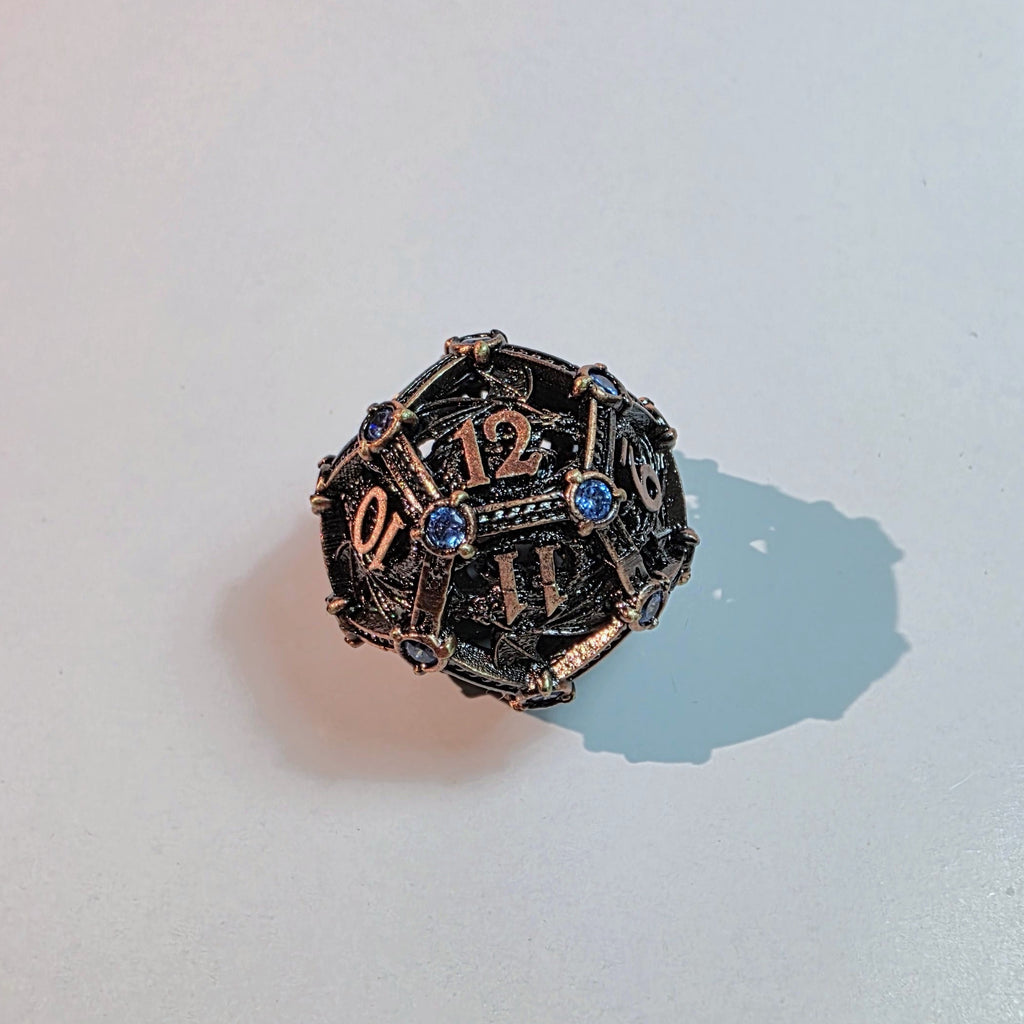 Brass Sapphire Dragoncrown Hollow Metal Dice Set