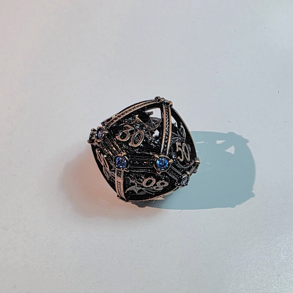 Brass Sapphire Dragoncrown Hollow Metal Dice Set