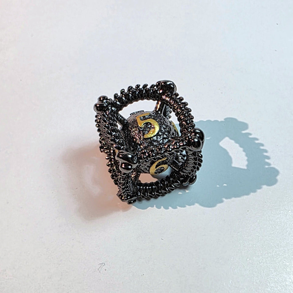 Dragon Egg Black Gold Hollow Metal Dice Set