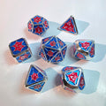 Red Blue Spiderweb Solid Metal Dice Set