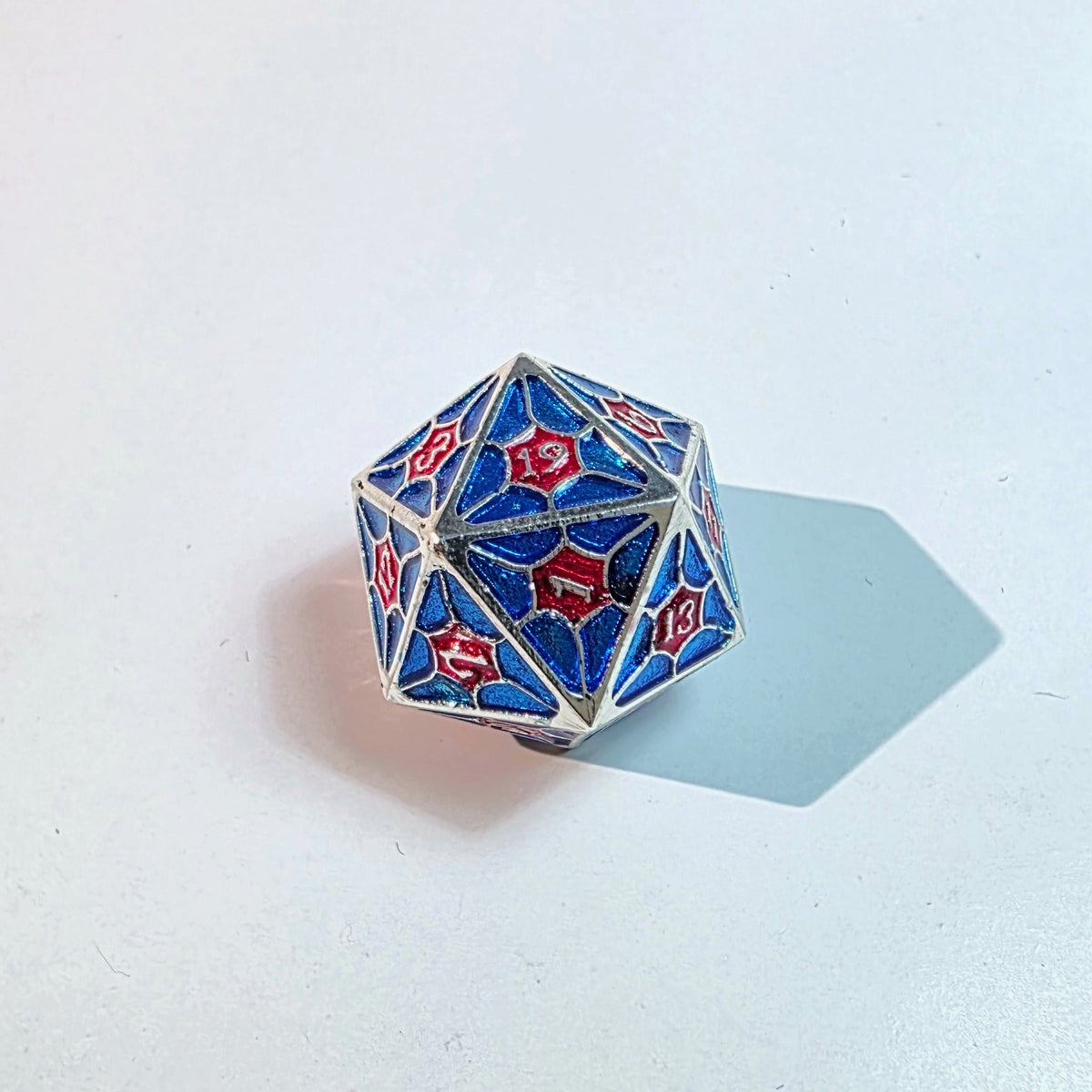 Red Blue Spiderweb Solid Metal Dice Set