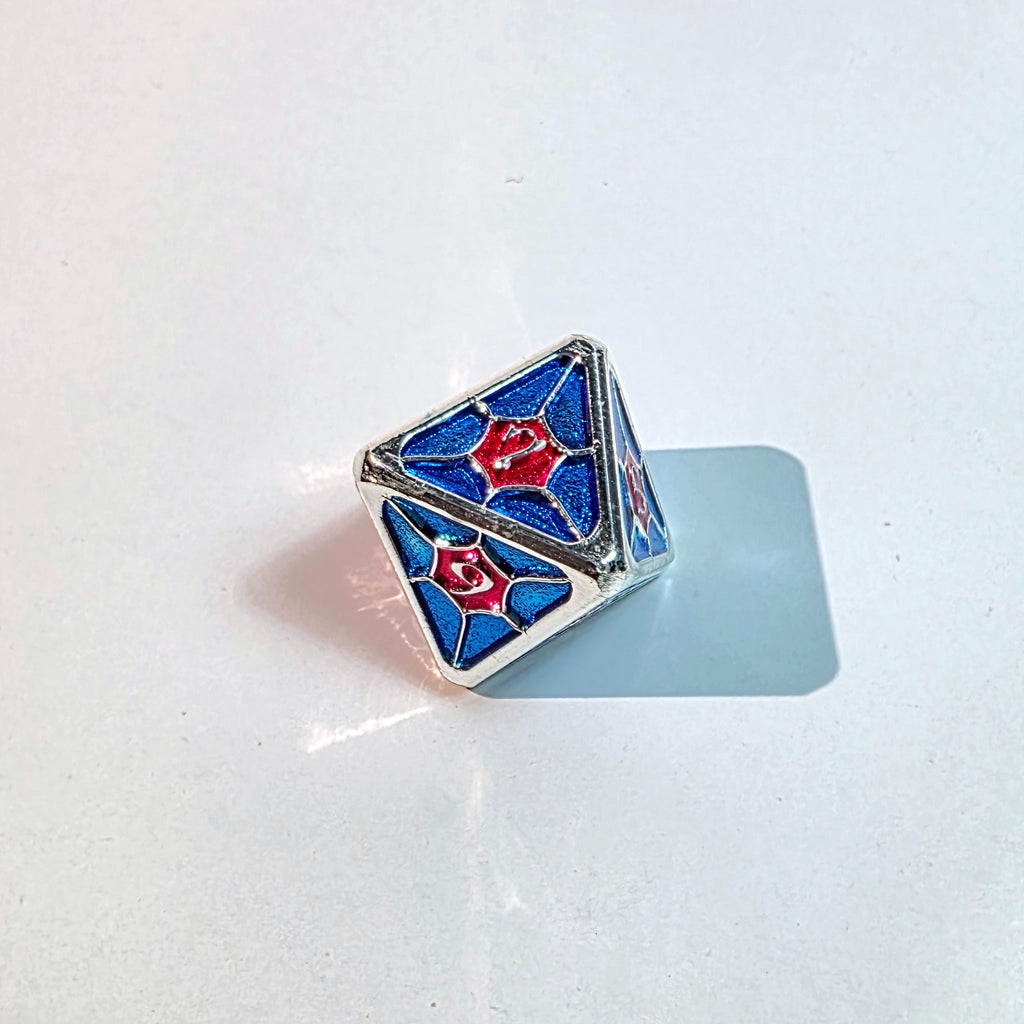 Red Blue Spiderweb Solid Metal Dice Set