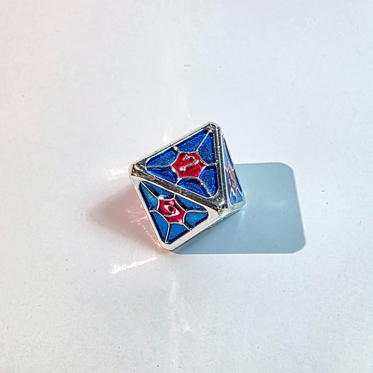 Red Blue Spiderweb Solid Metal Dice Set