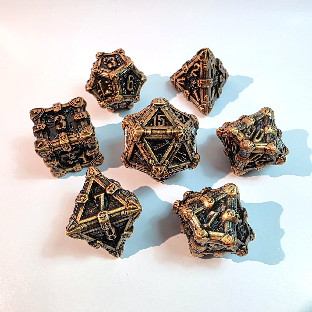 Deathmask Antique Gold Solid Metal Dice Set
