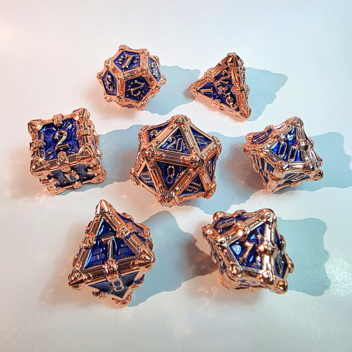 Deathmask Copper Blue Solid Metal Dice Set