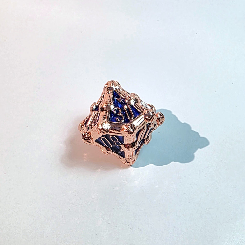 Deathmask Copper Blue Solid Metal Dice Set