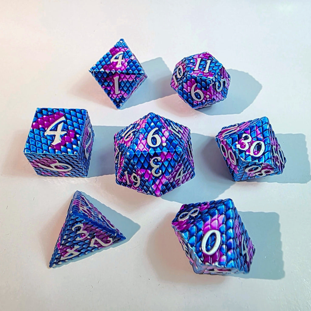 Blue Purple Scales Solid Metal Dice Set
