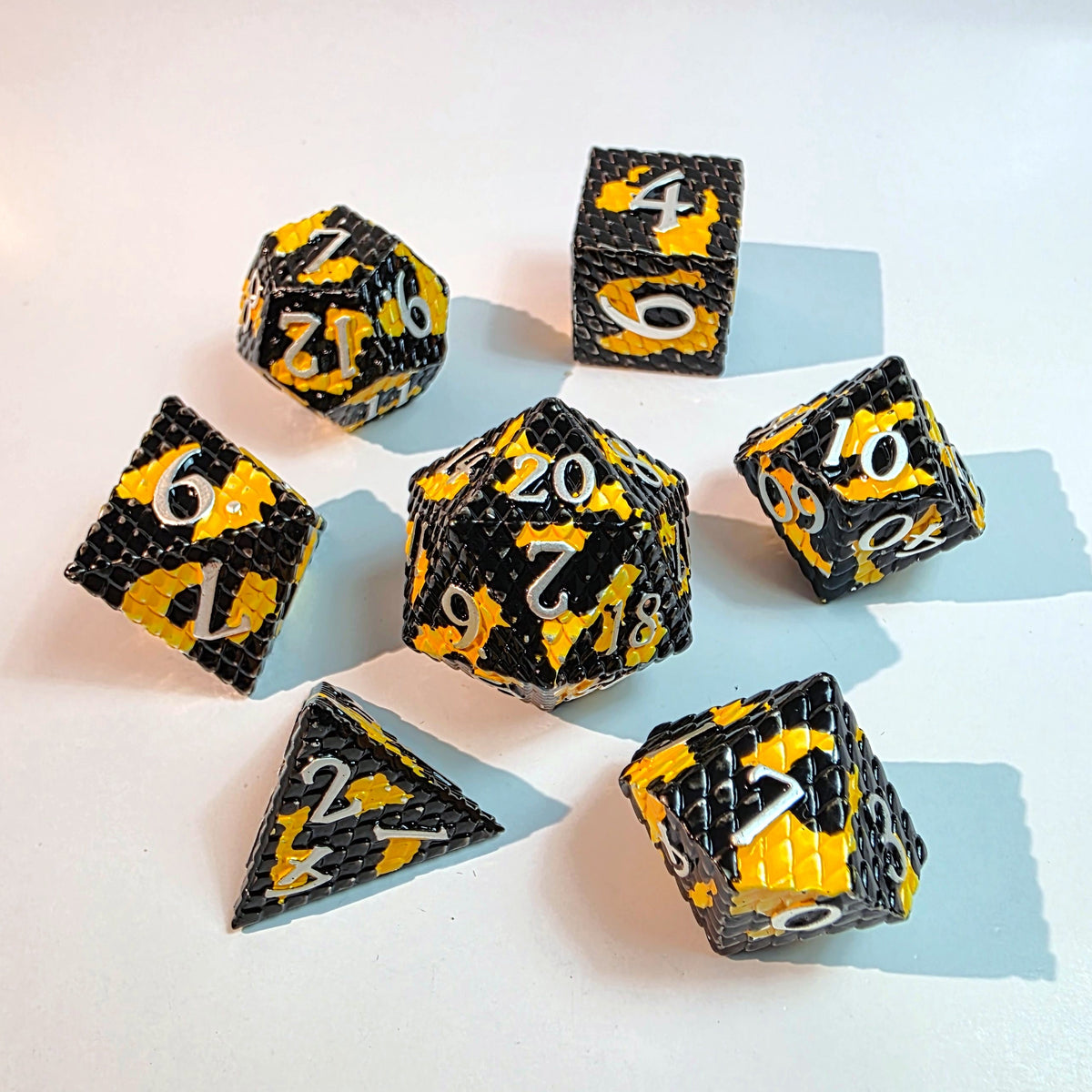 Black Yellow Scale Metal Dice Set