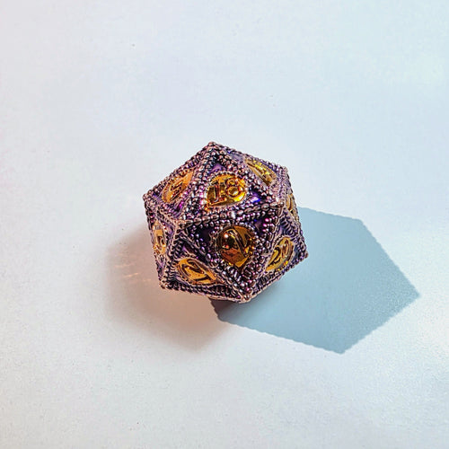 Amber Eye Purple Solid Metal Dice Set