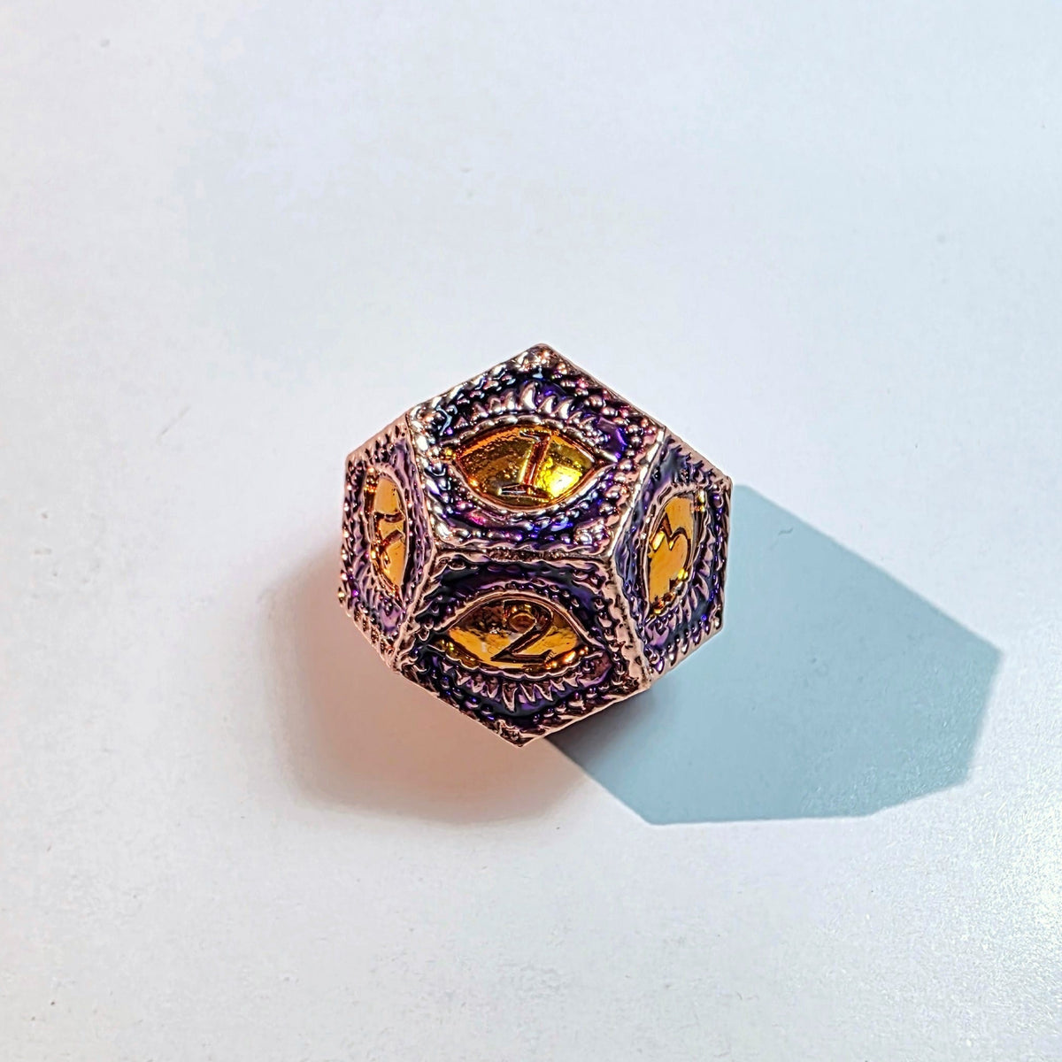 Amber Eye Purple Solid Metal Dice Set