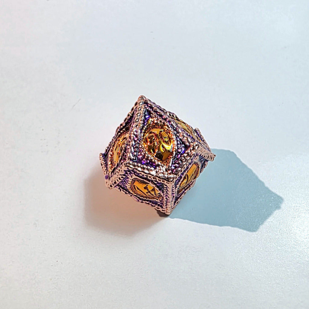 Amber Eye Purple Solid Metal Dice Set