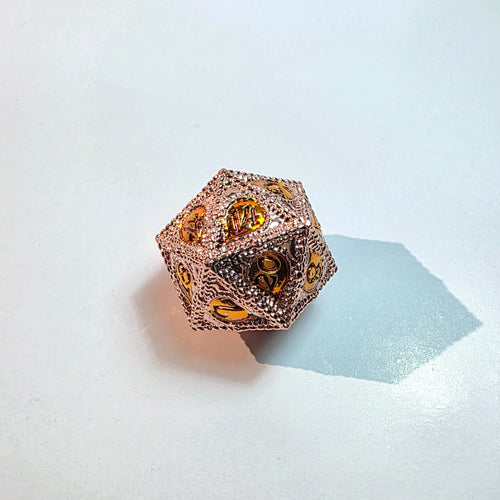 Amber Eye Rose Gold Solid Metal Dice Set