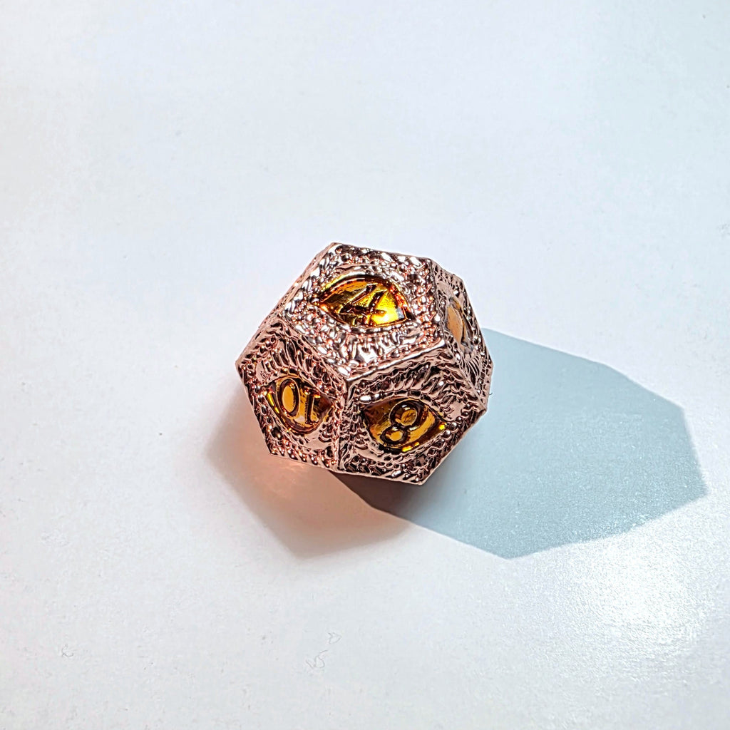 Amber Eye Rose Gold Solid Metal Dice Set