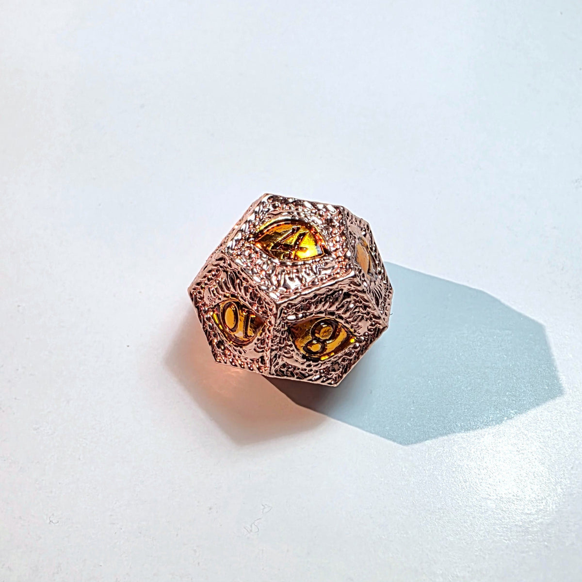 Amber Eye Rose Gold Solid Metal Dice Set