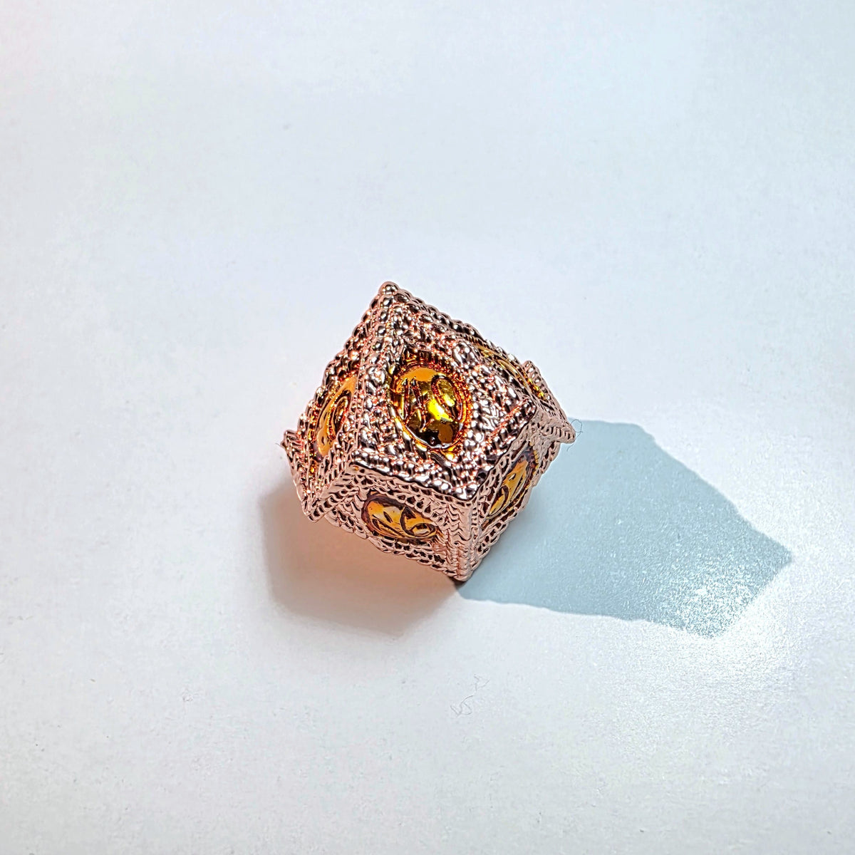 Amber Eye Rose Gold Solid Metal Dice Set