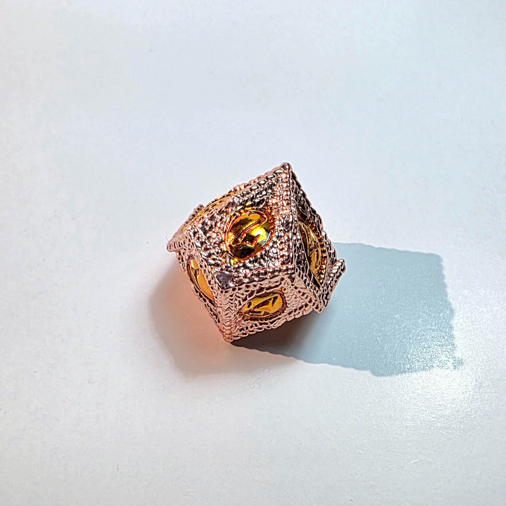 Amber Eye Rose Gold Solid Metal Dice Set