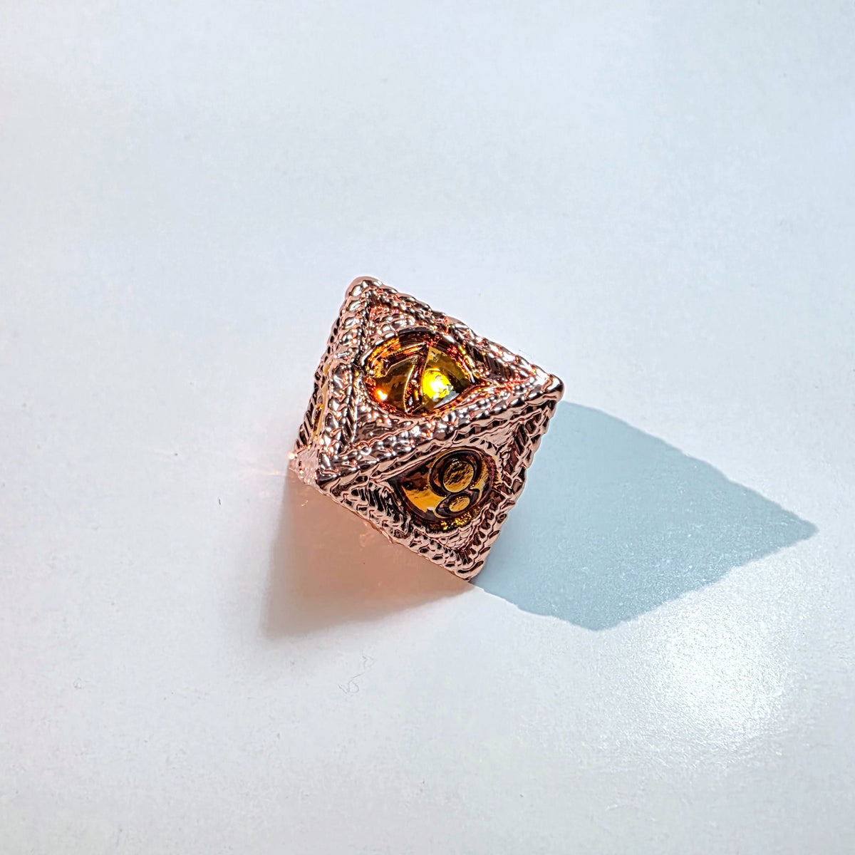 Amber Eye Rose Gold Solid Metal Dice Set