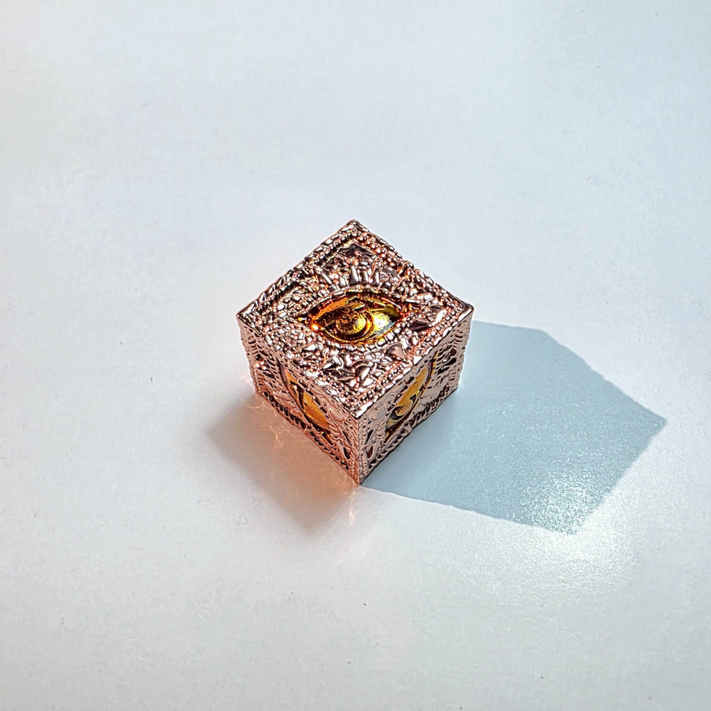 Amber Eye Rose Gold Solid Metal Dice Set