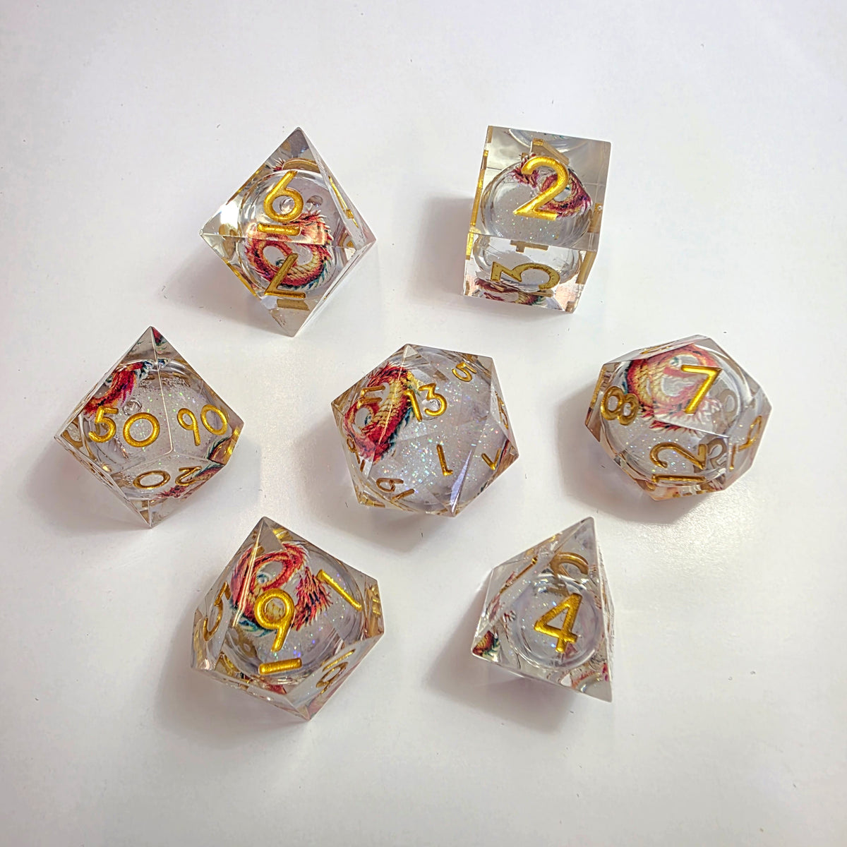 Red Dragonfire Liquid Core Resin Dice Set