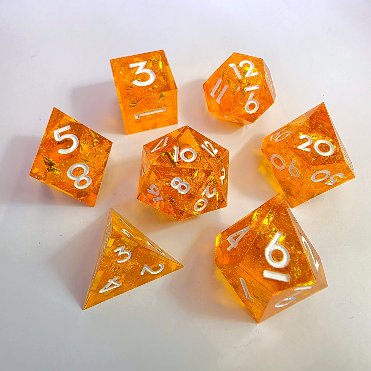 Orange Clash Sharp Edge Resin Dice Set