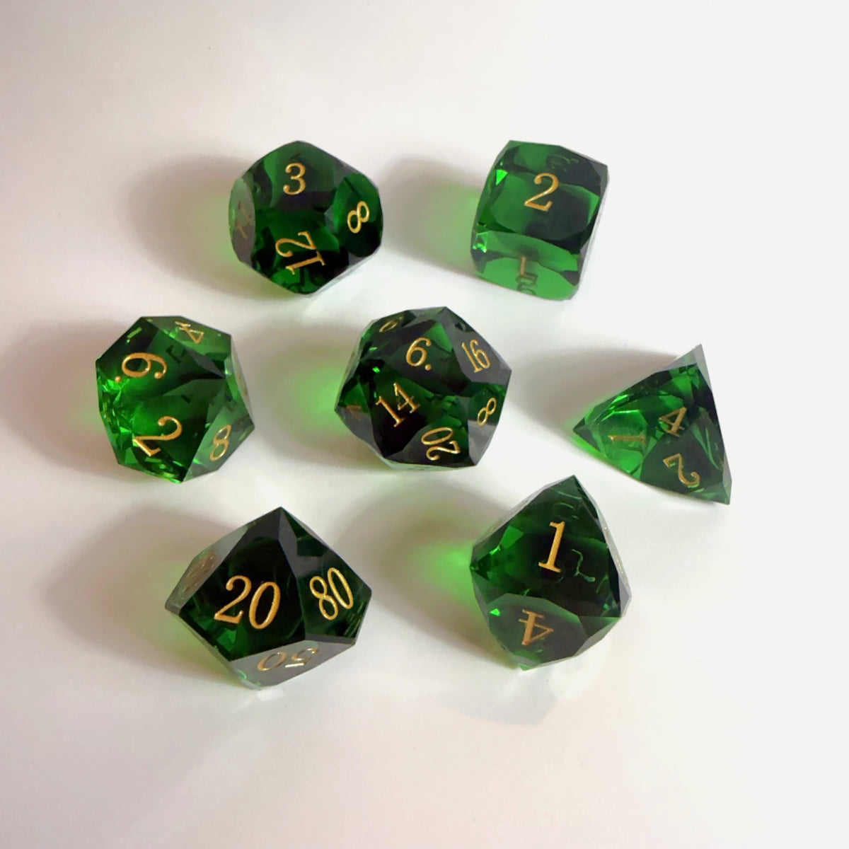 Green Handmade Gem Cut Resin Dice Set