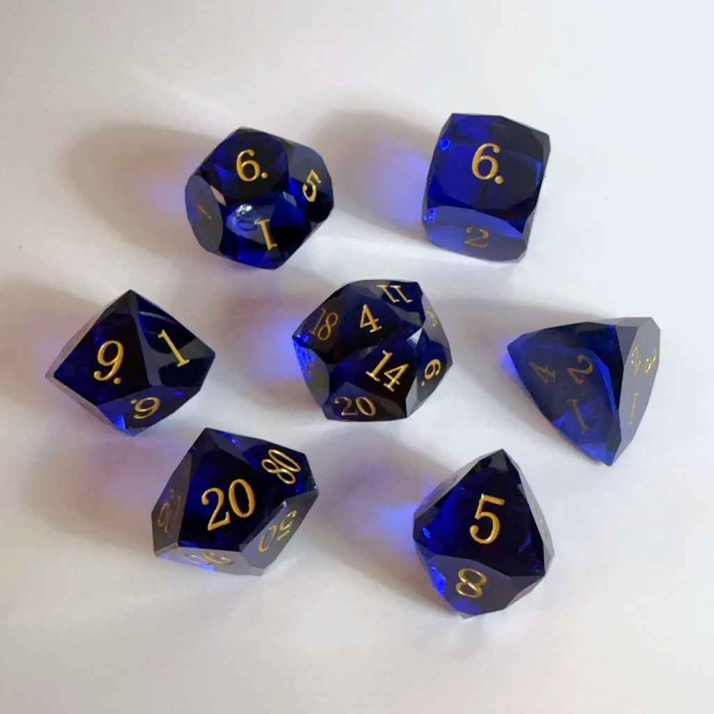 Dark Blue Handmade Gem Cut Resin Dice Set